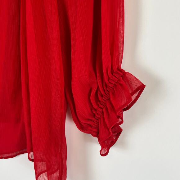 JM Collection Women's Solid Tiered Chiffon Blouse Top, Red, Size Large - Picture 7 of 15